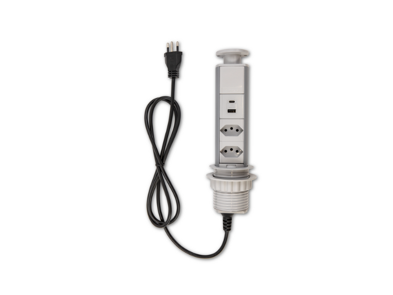 Modelo Faceado 2 tomadas NBR e 2 usb tipo A e tipo C cinza QTMOV Modelo Faceado 2 tomadas NBR e 2 usb tipo A e tipo C cinza QTMOV