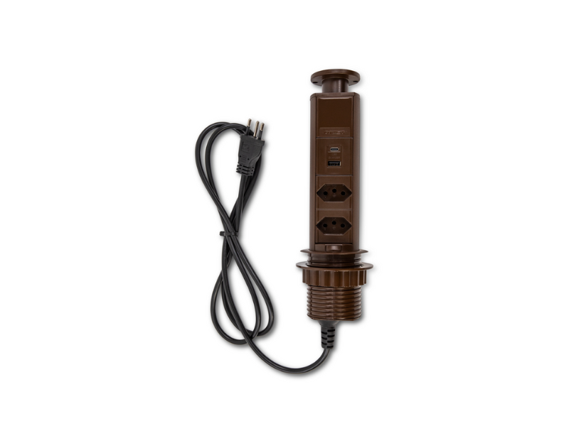 Modelo Faceado 2 tomadas NBR e 2 usb tipo A e tipo C marrom QTMOV Modelo Faceado 2 tomadas NBR e 2 usb tipo A e tipo C marrom QTMOV