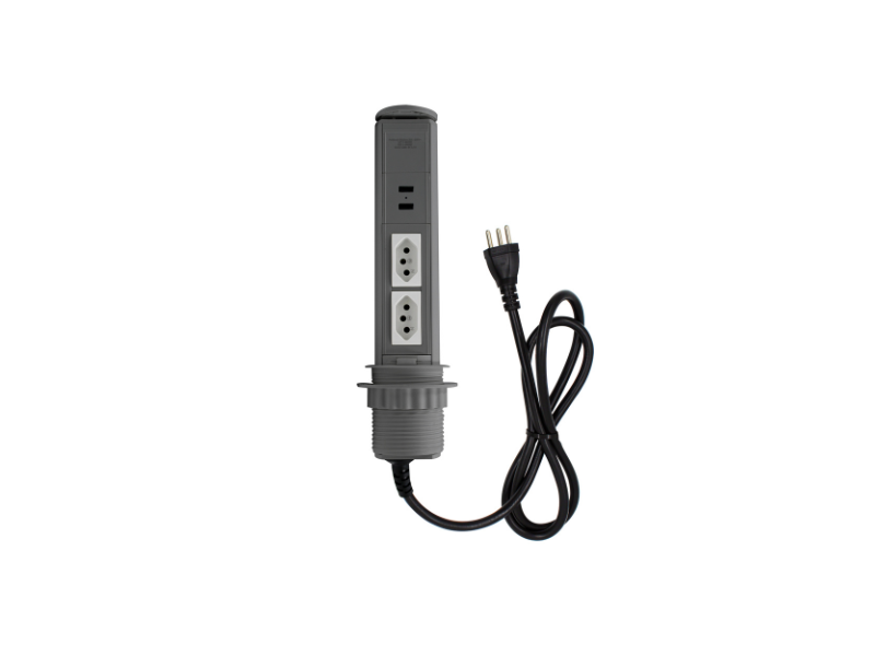 Modelo Clássico de torre de tomada cinza 2 tomadas e 2 USB tipo A QTMOV Modelo Clássico de torre de tomada cinza 2 tomadas e 2 USB tipo A QTMOV